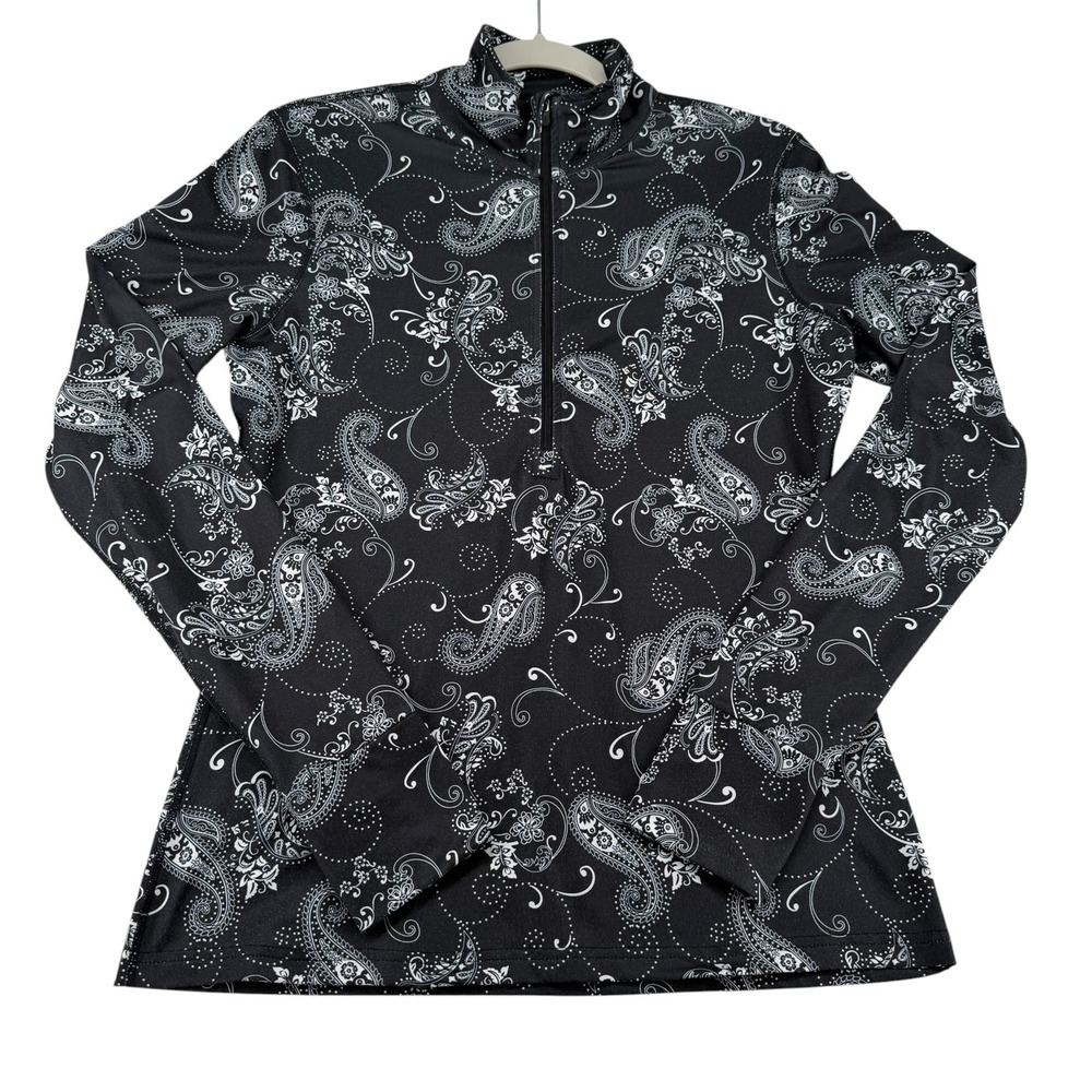 Athleta Paisley Quarter Zip Pullover Performance Women Medium Black Athletic